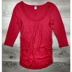 Old Navy Maternity 3/4 Sleeve Side Shirred Scoop Neck Blouse Womens Small Red